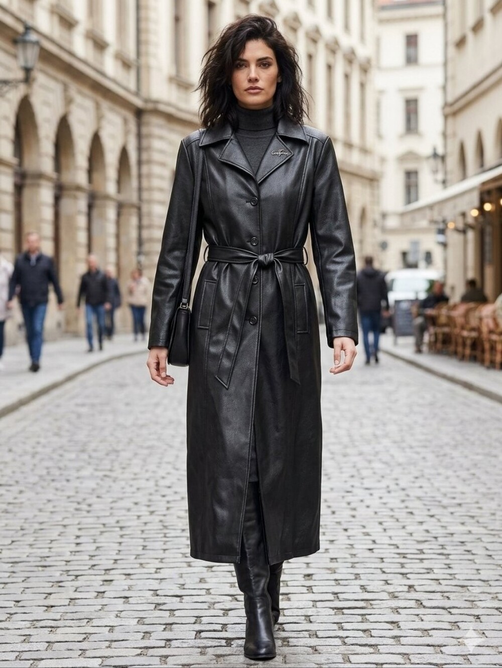CONTEMPO Faux Leather Long Trench Coat